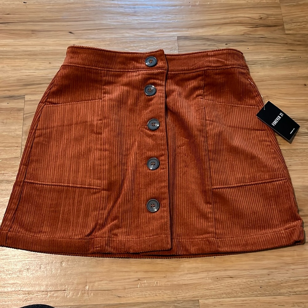 Rust Corduroy Button Mini Skirt